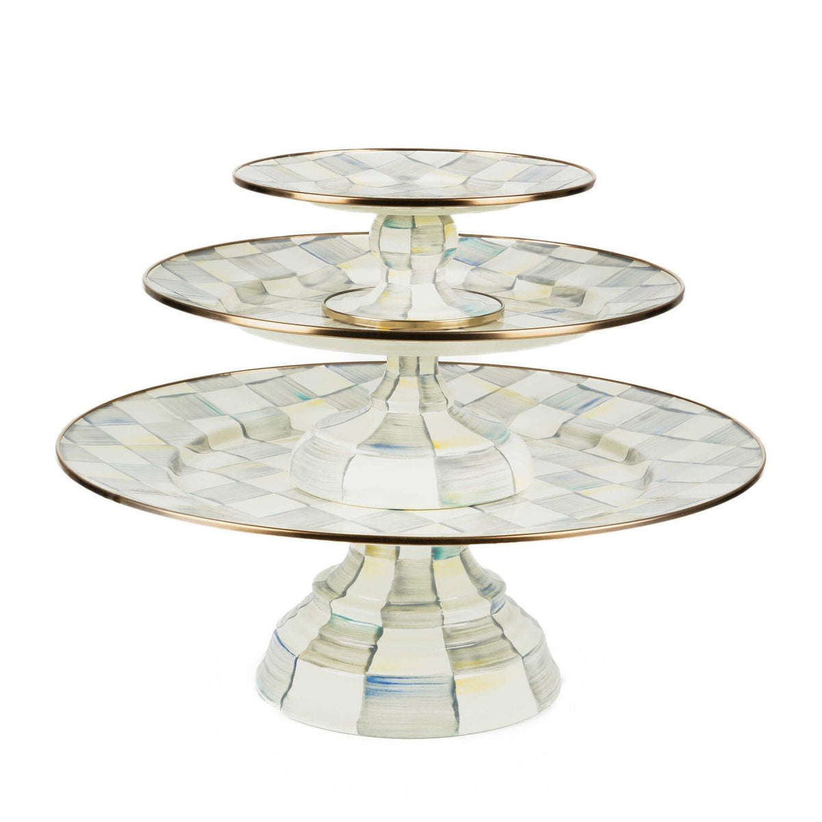 Luxury Dining Sterling Check Enamel Pedestal Platter - Small