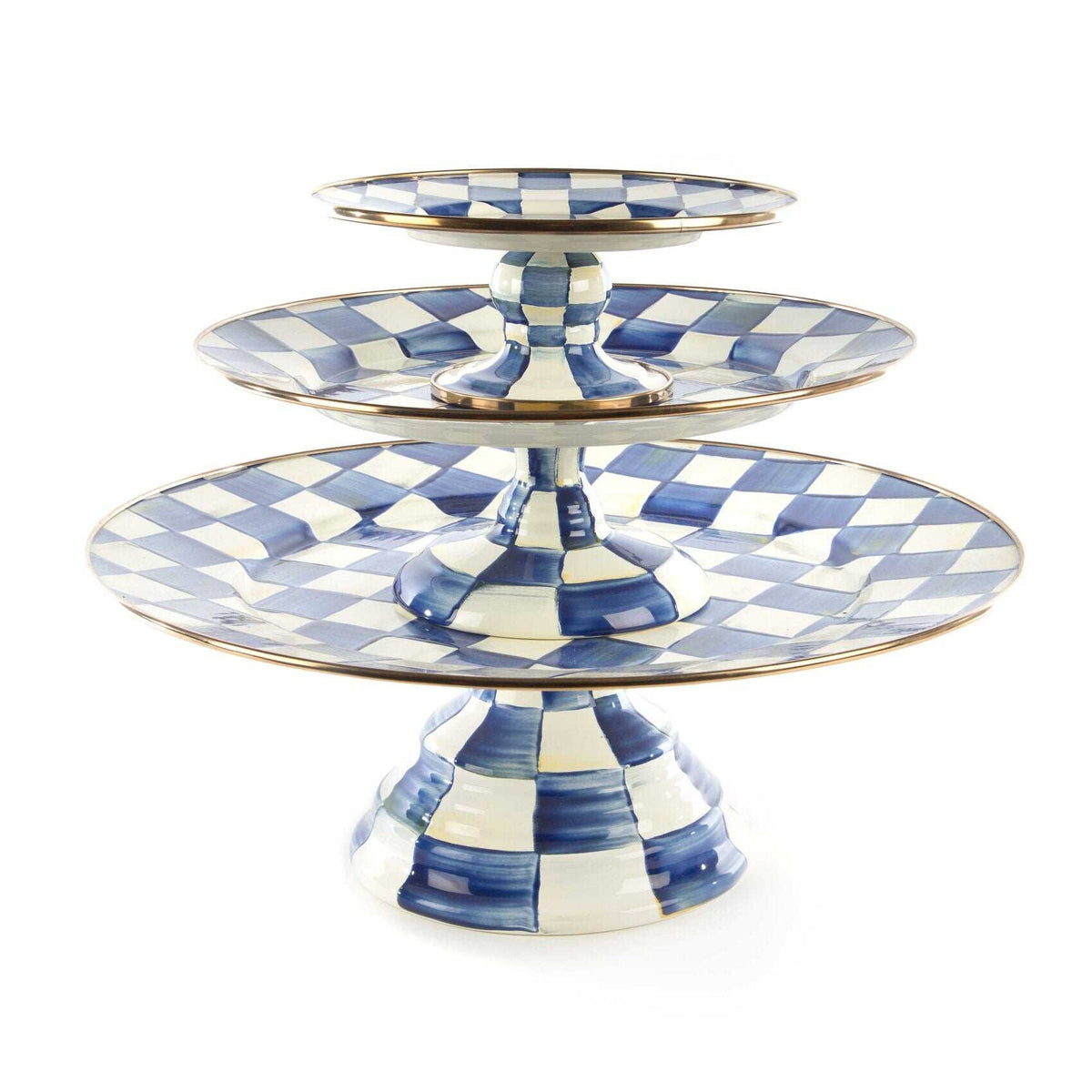 Luxury Royal Check Enamel Dining Pedestal Platter - Small