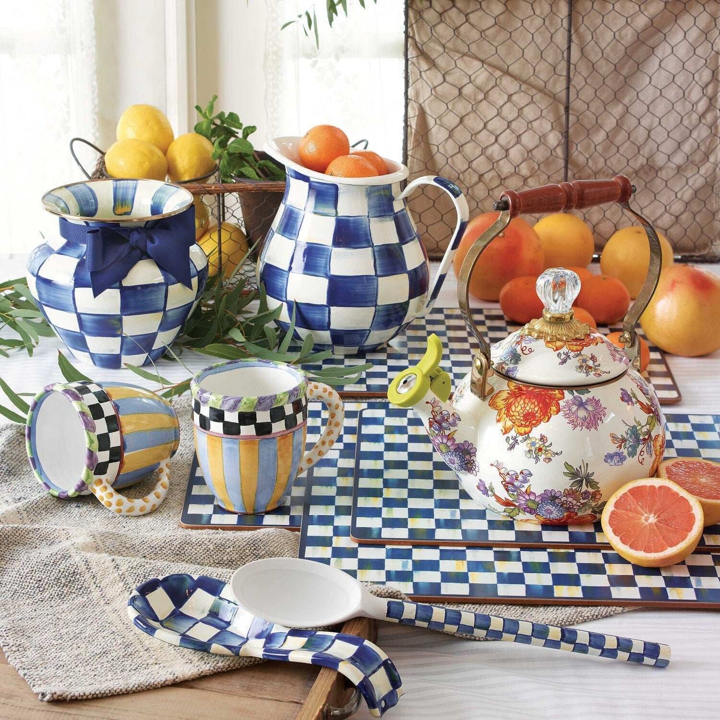MacKenzie-Childs Royal Check Enamel Pitcher (2.84 liters)