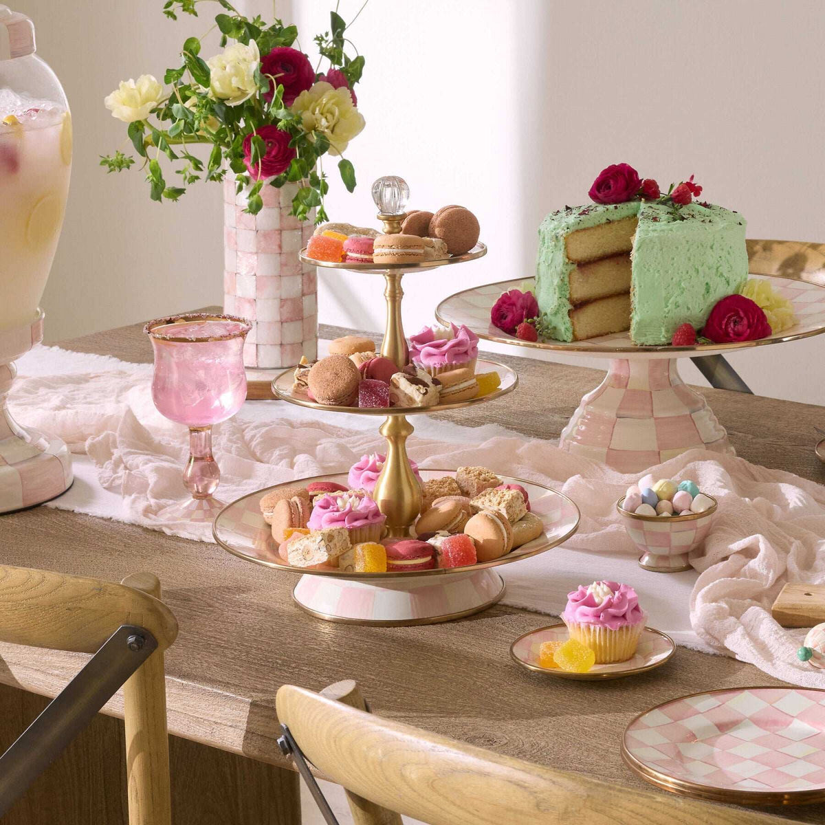 Rosy Check Three Tier Sweet Stand by MacKenzie-Childs