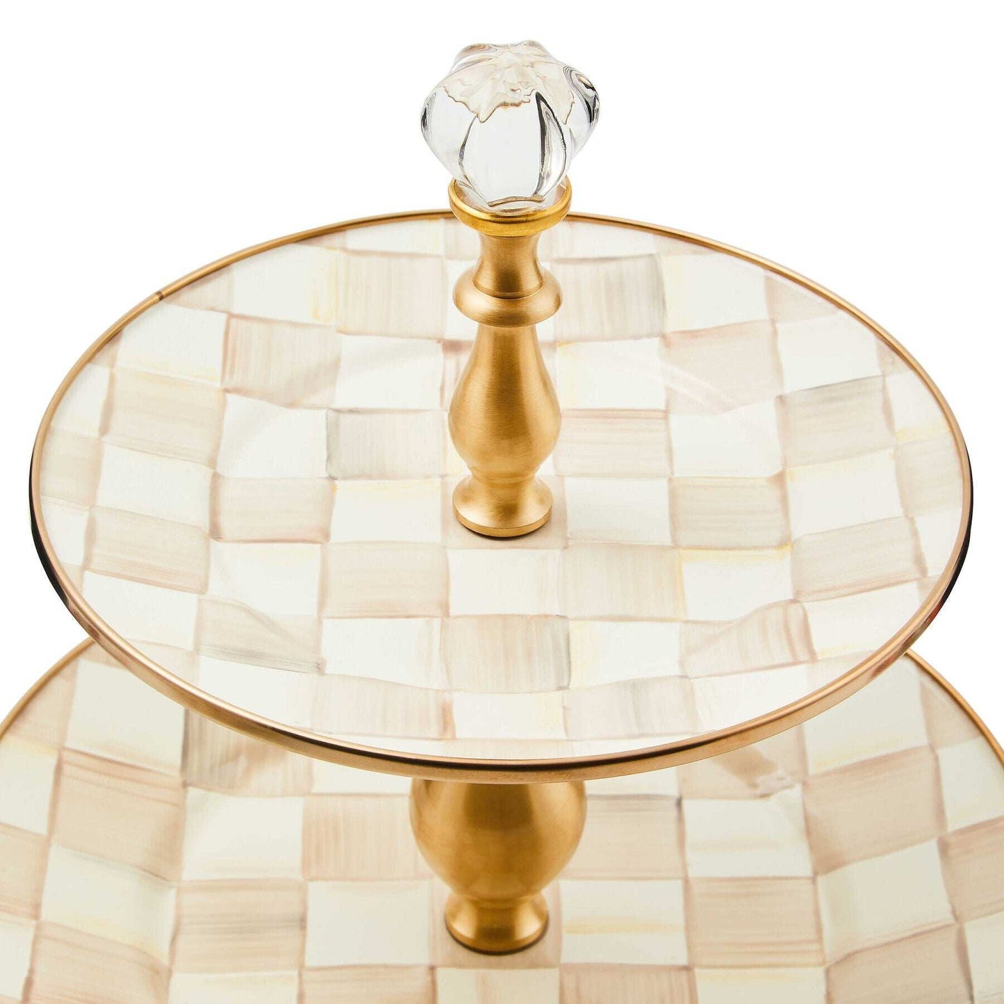 Mocha Check Two Tier Sweet Stand by MacKenzie-Childs