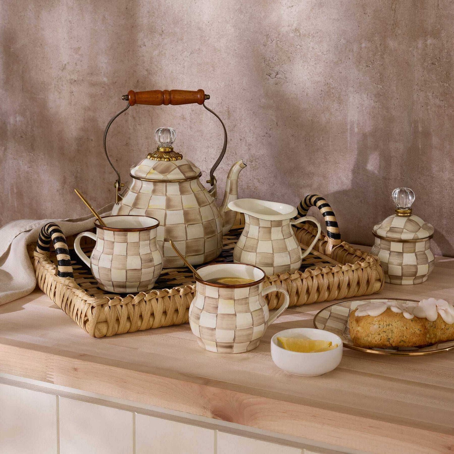 Mocha Check 1.89L Tea Kettle by MacKenzie-Childs