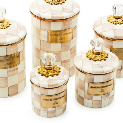Mocha Check Enamel Canisters